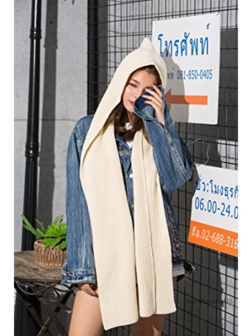 3 in 1 Hooded Scarf Wrap Shawl Crochet Knit Pullover Neck Warmer Winter